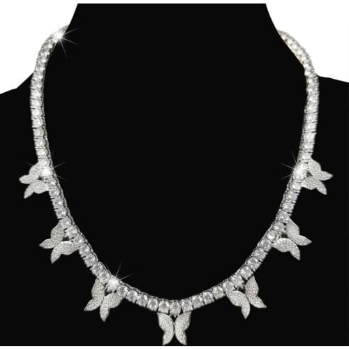 With 7 butterflies Pendant 1 Row Tennis Chain Necklace Hip Hop Jewelry Gold Color Men Women Necklace Link adjustable