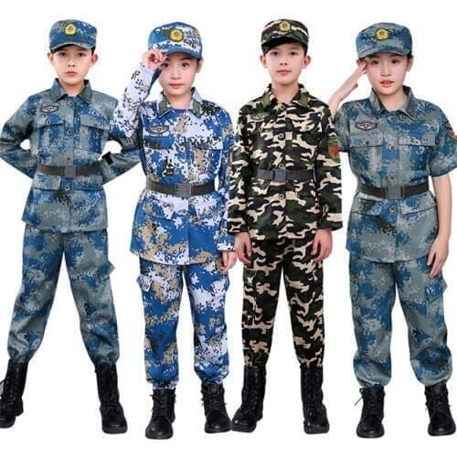 Children Camouflage Military Uniforms For Kids Tactical Combat Training Summer Camp Costumes Boy Special Force Soldier Army Suit
