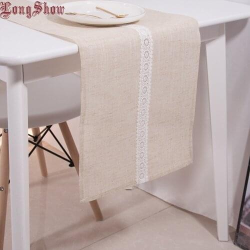 Vintage Style Elegant 33x145cm Embroidered Lace Trim Border Patchwork Burlap Table Runner