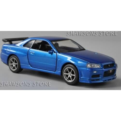 1:36 Scale Diecast Metal Car Model Nissan Skyline GT-R BNR34 R34 GTR Miniature Replica Pull Back Toy