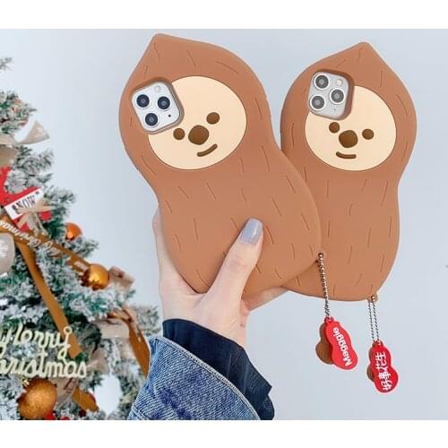 Cute Cartoon Peanut Man Case for iPhone 12 11 Pro X XR XS Max 6 6s 7 8 Plus SE 2020 mini Lovely Carrot Bag Soft Silicone Cover