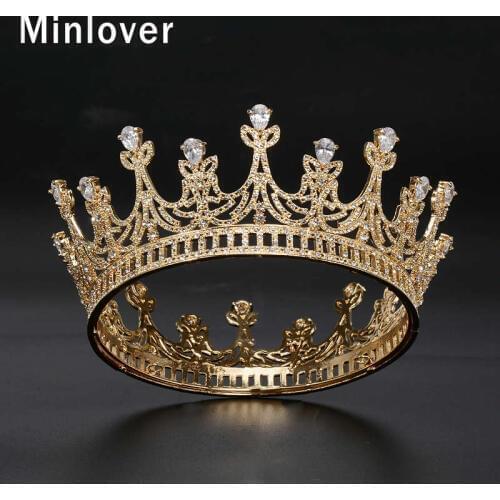 Minlover CZ Bride Tiara Crowns for Women Full Round Pageant Crown Queen Diadem Rhinestone Wedding Hair Accessories Jewelry HG181