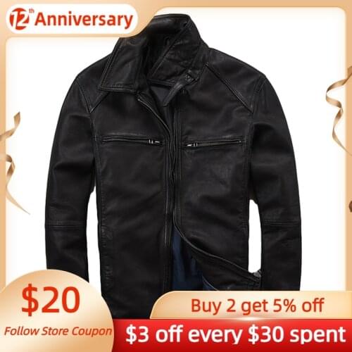 2021 Black Casual Style Genuine Leather Jacket Men Plus Size 3XL Real Natural Soft Sheepskin Slim Fit Autumn Coat