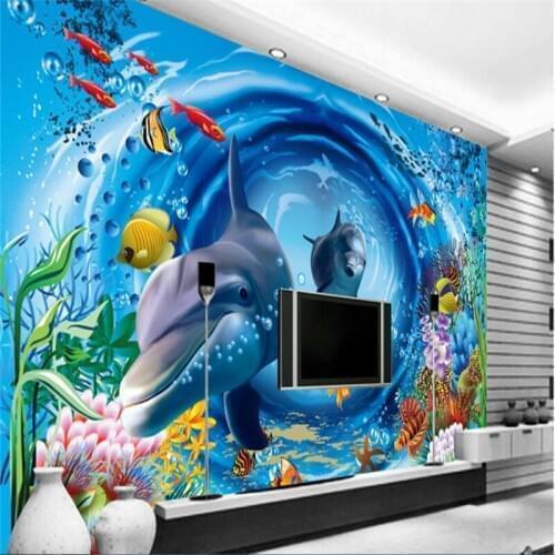 Beibehang Wallpaper Mural Wallpaper 3D Underwater World Cartoon Kids Room Background Wall Mural papel de parede