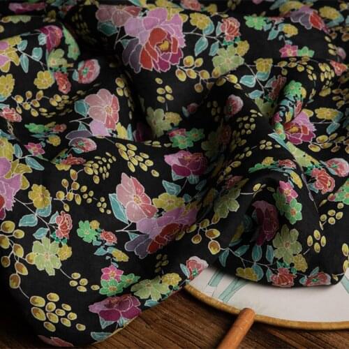 Natural ramie fabric Pastoral Fresh Printing tissu Fashion gown dress fabrics