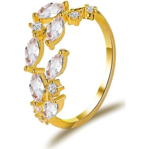 New Crystal Leaves Flower branch leaf Adjustable Finger Wedding Rings for Women Rose Gold Zircon Open Ring Girls Jewelry Gift