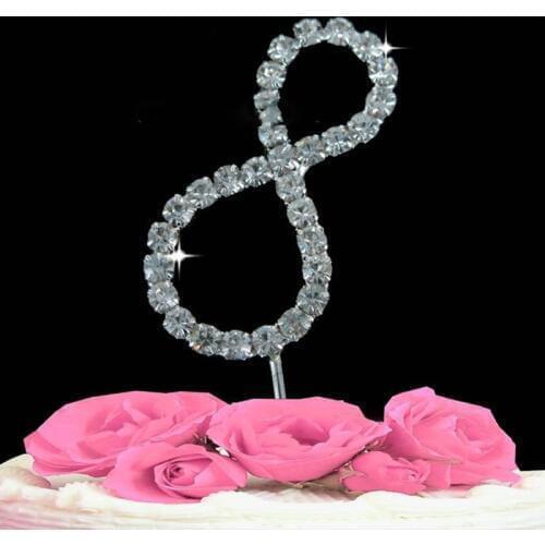 Nubmer 0~9 Birthday Cake Topper Rhinestone Crystal Diamond Flash Marriage Anniversary Silver