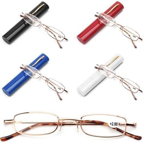 Unisex Metal Frame Reading Glasses with Case Classic Portable Presbyopic Glasses Spring Hinge Eyeglasses Vision Care +1.00~+4.00