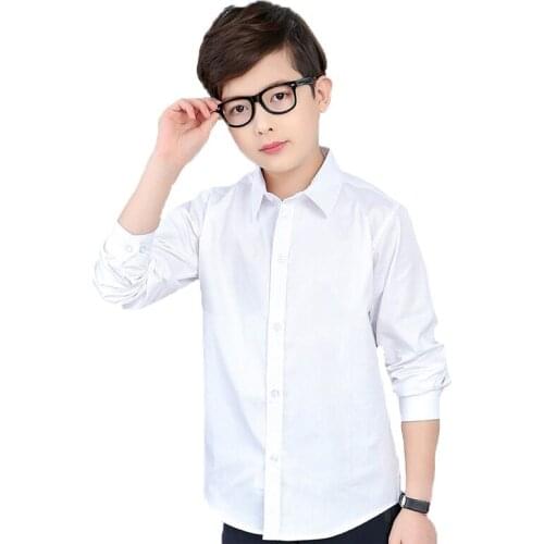 Boys Girls Formal White Shirt Kids Turn-down Collar Cotton Shirt Teenage Clothes Children School Uniform Performance Blouse
