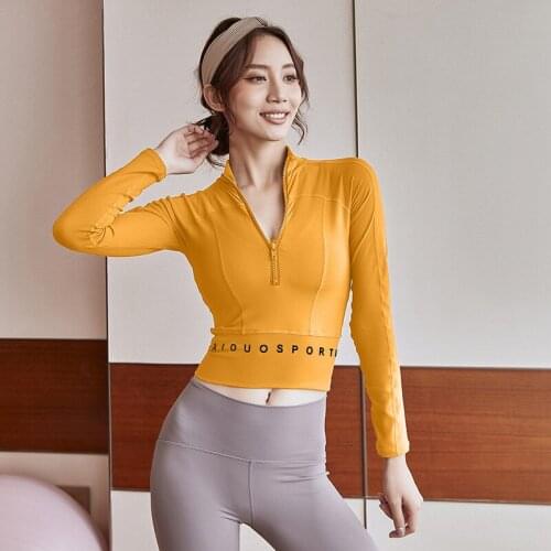 Autumn Half Zip Sport Tops Women Quick Dry Fitness Jersey Gym Long Sleeve Short Yoga Tops Letter Printed Running Workout Shirts