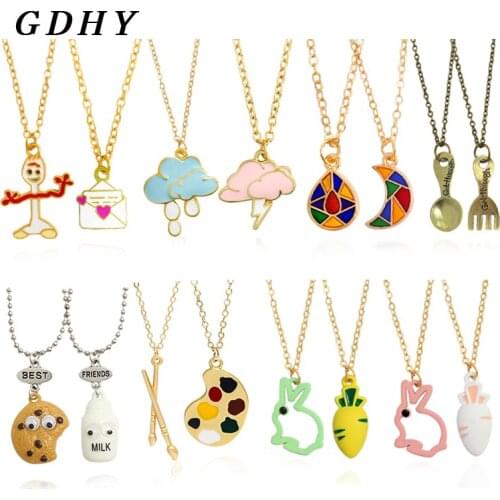 GDHY Best Friend Love Couple Necklace Milk Biscuit Rabbit Carrot Fork Spoon Moon Cloud Pendants Necklace Friendship Jewelry Gift