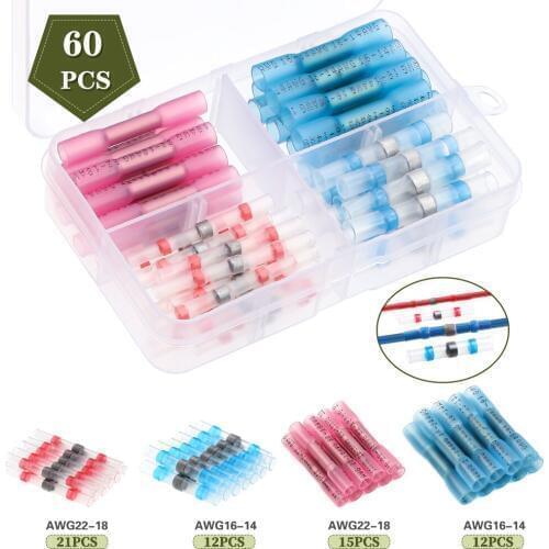 Dropship 60pcs Solder Sea Wire Connectors Heat Shrink Terminals Insulated Waterproof Solder Sleeve Tube Electrical Butt Kit