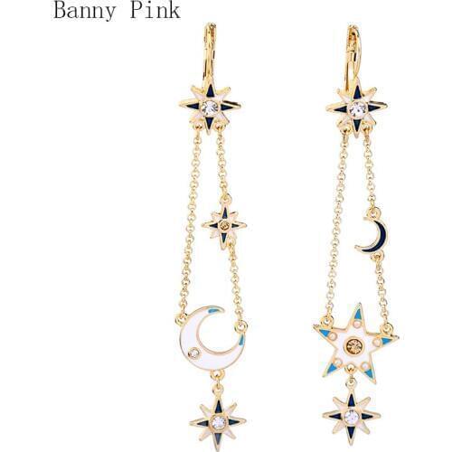 Asymmetrical Alloy Moon Star Pendant Clip Earrings For Women Vintage Alloy Statement Clip Earrings Fashion Jewelry Pendientes