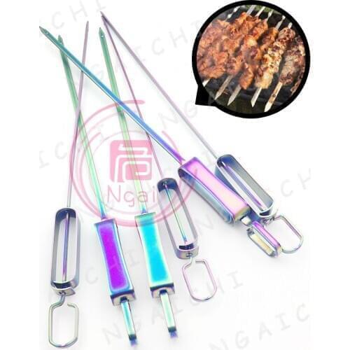 Stainless Steel BBQ Skewers Outdoor BBQ Tools Flat Meat Grill Skewer Set Mirror Polish Colorful Roast Meat Picnic Fork Knife Set