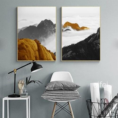 Nordic Decoration Home Art Posters And Prints Black And Yellow Mountain Landscape Canvas Paintings For Living Room Wall Decor