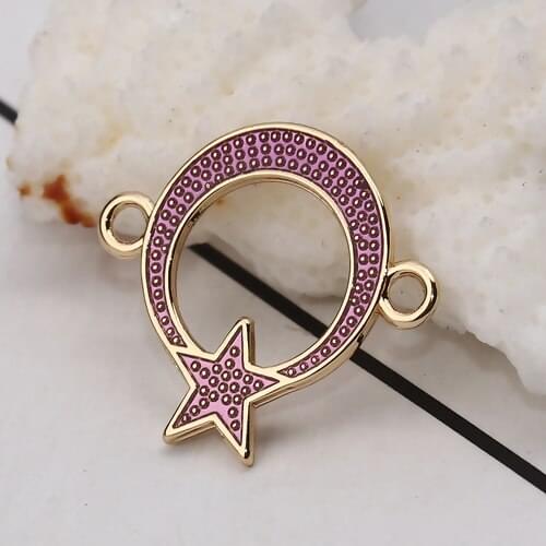 Zinc Based Alloy Galaxy Connectors For Earrings Necklace DIY Half Moon Gold Color Purple Star Enamel Jewelry Making Charms,10PCs