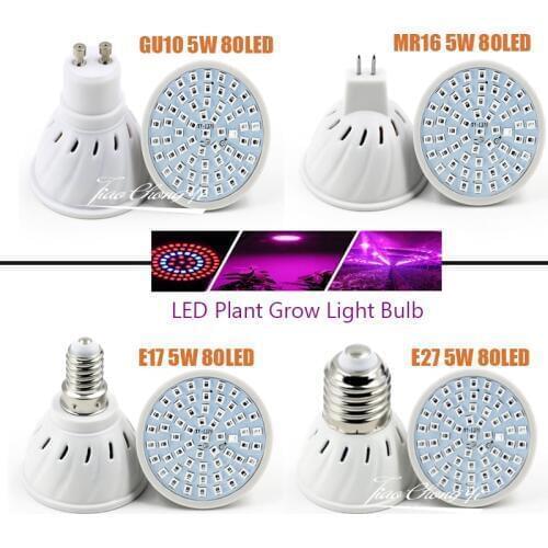 LED Plant Grow Light Bulb E14 E27 GU10 MR16 SMD 2835 80LED Flower Veg Hydroponic Lamp 110V 220V Full Spectrum LED