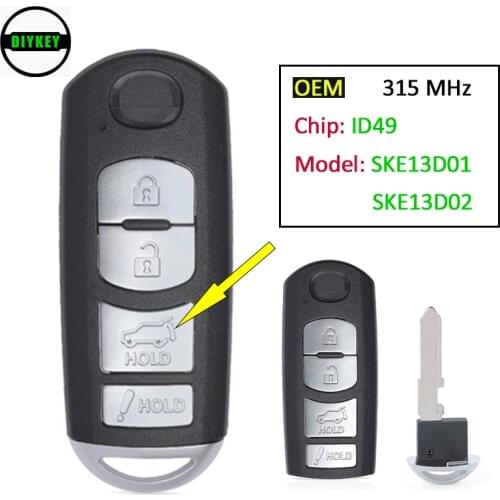 DIYKEY OEM Smart Remote Key 4 Button fob FSK 315Mhz PCF7953P 49 Chip for Mazda CX-9 CX9 SUV 2016 - 2018 WAZSKE13D02 / SKE13D01
