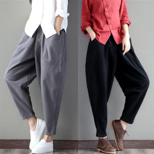 Women Pant 2019 Summer Autumn New Elastic Waist Pant Female Large Size Casual Trousers Loose Harem Pants Ankle-Length Pants R467