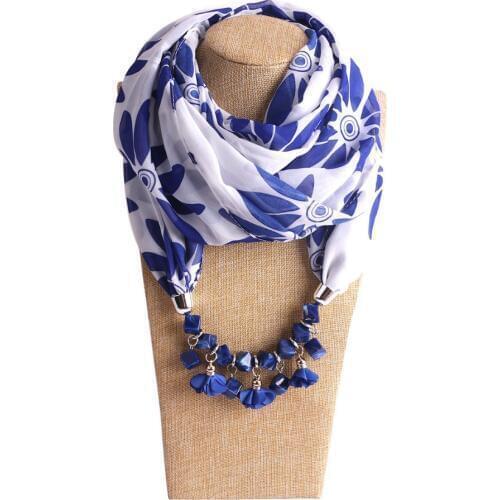 2019 New Colorful Flowers Pendant Printing Chiffon Scarf Necklace for Women Muffler Necklace Jewelry