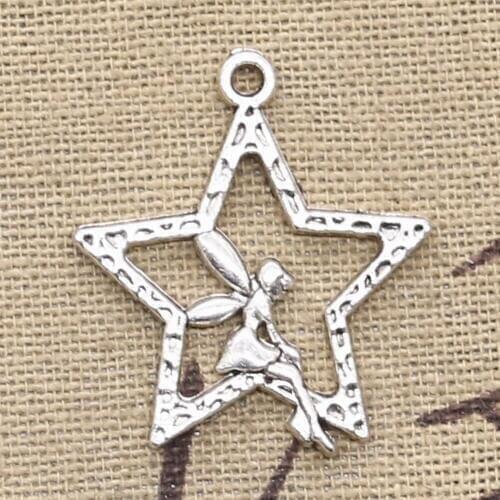 15pcs Charms Angel Star 30x24mm Antique Bronze Silver Color Pendants Making DIY Handmade Tibetan Bronze Silver Color Jewelry
