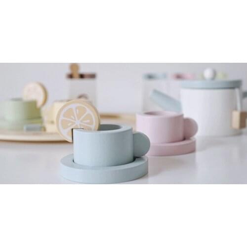 16pcs Wooden Tableware Toy Set Cup Tray Pretend Play Developmental Toy