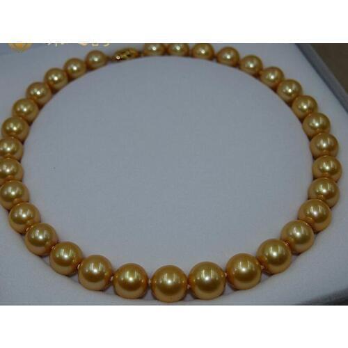 18''genuine AAA 11-12mm south sea golden pearl necklace 14K Gold Clasp