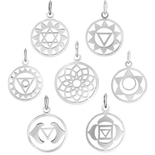 2017 New DIY Jewelry 316l Stainless Steel Yoga Chakra Symbols Charm Pendants for Bracelet Necklace Jewelry Making