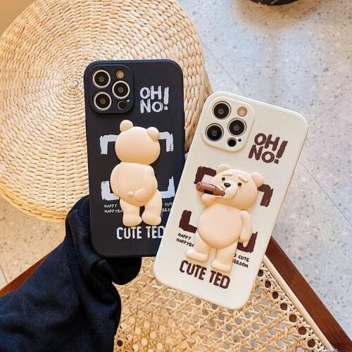 3D Teddy Bear Cartoons Phone Case for xiaomi mi 11 11ultra 11lite 11pro 10 a3 a2 6 9 mix3 Cute Trend Creative Couple Cover