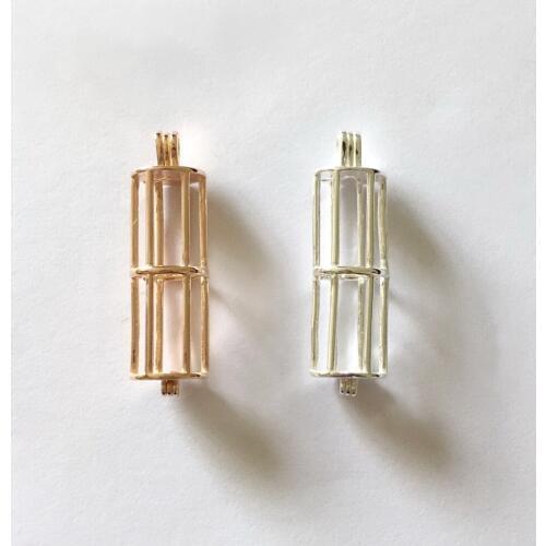 925 Silver Hollow-out Cylinder Shape Beads Pendant Locket,Solid Sterling Tube Cage Pendant, Can Open to Fit 8mm Bead DIY Charm