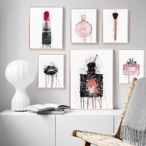 Watercolor Perfume Make Up Posters and Prints Beauty Lip Wall Art Print Lipstick Pictures Bedroom Decoration Home Decor