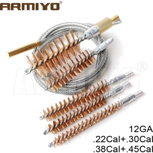 Armiyo 7Pcs/pack New Type 5.56mm 12GA Gun Bore Pistol Rifle Cleaning Brush Kit + Durable Iron Wire Draw Rope Thread 8-32