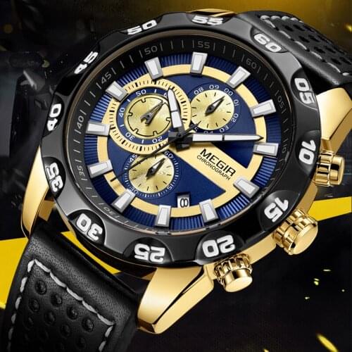 MEGIR New Quartz Men Watches Luxury Brand Chronograph Men Sports Watches Waterproof Luminous Mens Watch Relogio Masculino 2096G