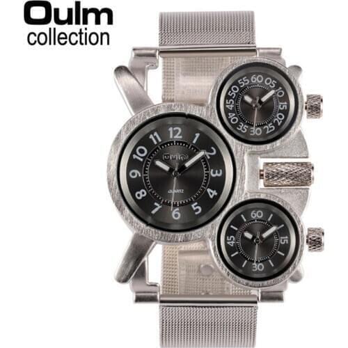 OULM Hot Luxury Brand Watches Mens Stainless Steel Band 3 Quartz Time Zones Clock Relogios Masculinos 2018 Army Vintage Watch