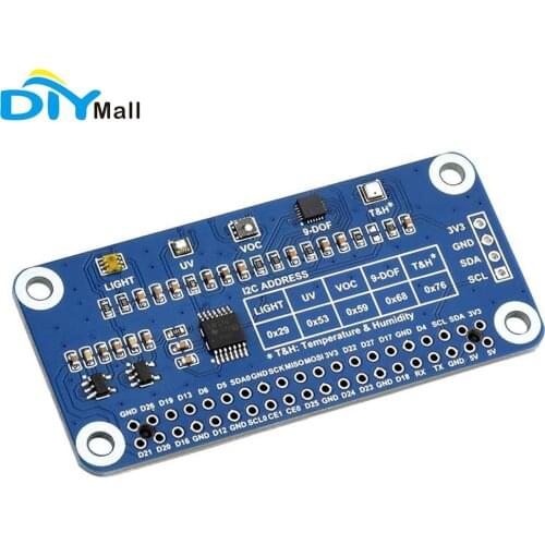 Waveshare Environment Sensor HAT for Raspberry Pi I2C Bus Onboard TSL25911FN ICM20948 LTR390-UV-1 SGP40 BME280 Motion Sensor