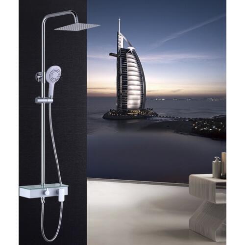 Bathroom Hot and Cold Water ABS Shower Set Full Copper Ultra-thin Booster Function Brass Mixer Tap Dual Handles Wall Mounted