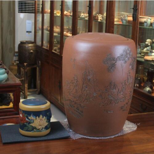 The tea storage tank size Zisha tea cylinder full hand carving Yixing Yixing tea mug mixed batch professional deposit