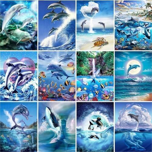 Evershine Full Square/Round Drill 5D DIY Diamond Painting Animals Diamond Embroidery Dolphin Rhinestone Mosaic Crafts Kit