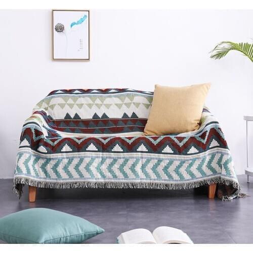 INS Simple Sofa Towel Blanket Homestay Decoration Model Room Dust Cover Cloth Tassel Knitted Line Sofa Cover Polyester / Cotton
