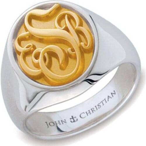 Wholesale 925 Solid Silver Engraved Name Ring 15mm Round Ring Double Colors Ring For Men Women Gifts