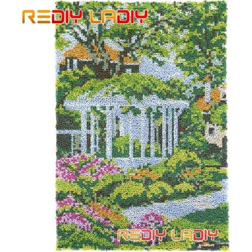 Latch Hook Rug Garden Pavilion Plush Wall Tapestry DIY Carpet Rug Chunky Yarn Arts Cushion Crocheted Floor Mat Hobby & Crafts