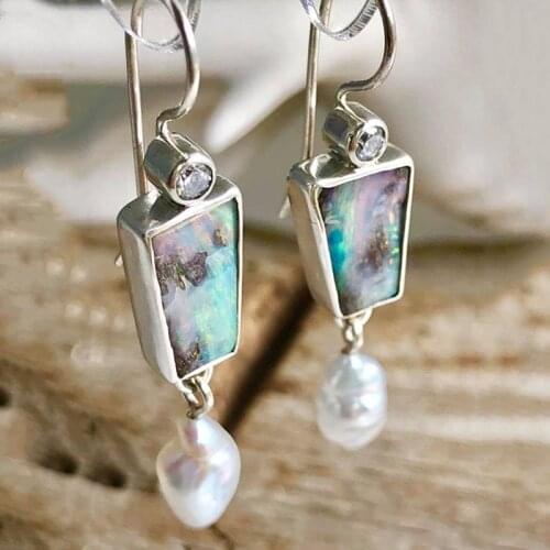 Colorful Opal Pearl Earrings Beautiful Statement Round White Rhinestone Geometric Drop Dangle Pendant Earrings For Summer Beach