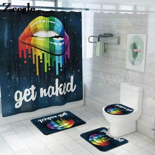 Colorful Bathroom Mat and Shower Curtain Set Bath Carpet Toilet Cober Mat Shower Room Floor Carpet Bath Mat Toilet Foot Mat