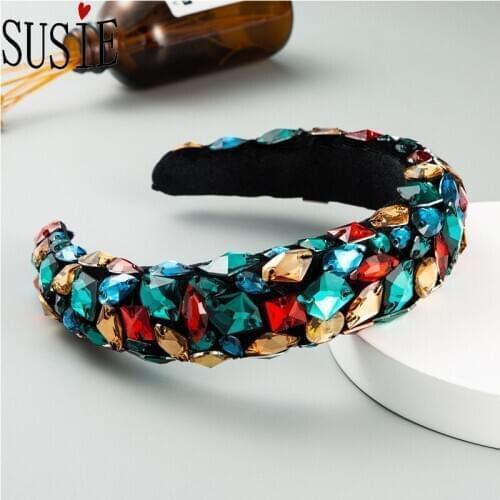 LOVE SUSIE Baroque Style Women Hairband Crystal Hair Accessories Flash Rhinestone Wide Brim Headband Luxury Elegant Hair Band
