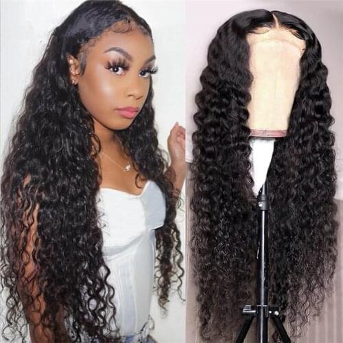 Fashion Synthetic Long Curly U Lace Black Wigs with Baby Hair Heat Resistant Glueless Kinky Curly Wigs for Black Women 24inch