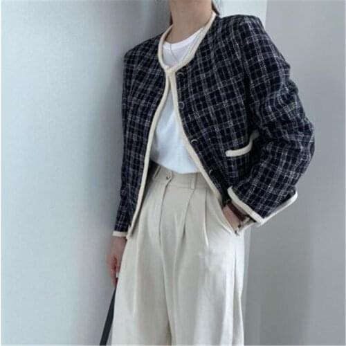 New Fashion Tweed Short Jacket Women Fall Casual Loose O-neck Straight Windproof Cropped Coats Office Lady Outwear 2020