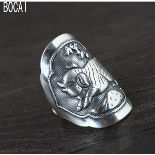 2019 New 100% Solid silver S925 silver jewelry Thai silver ring for man Fumantang zodiac pig silver ring mans ring Male ring
