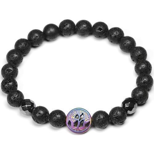 New Design Women`s Bracelet Brand Yoga Wrist Mala Bracelet Hematite Tree of Life Charm Yoga Bracelet Lava Jewelry