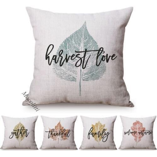 Autumn Maple Leaf Plants Cushion Cover Letter Leaves Garden Home Decoration Pillow Cases Linen Printed Home Sofa Decor Almofadas