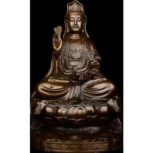 TOP GOOD OFFICE home protective- House Protection Religious Buddhism Nanhai Guanyin Bodhisattva Bronze statue 38 cm